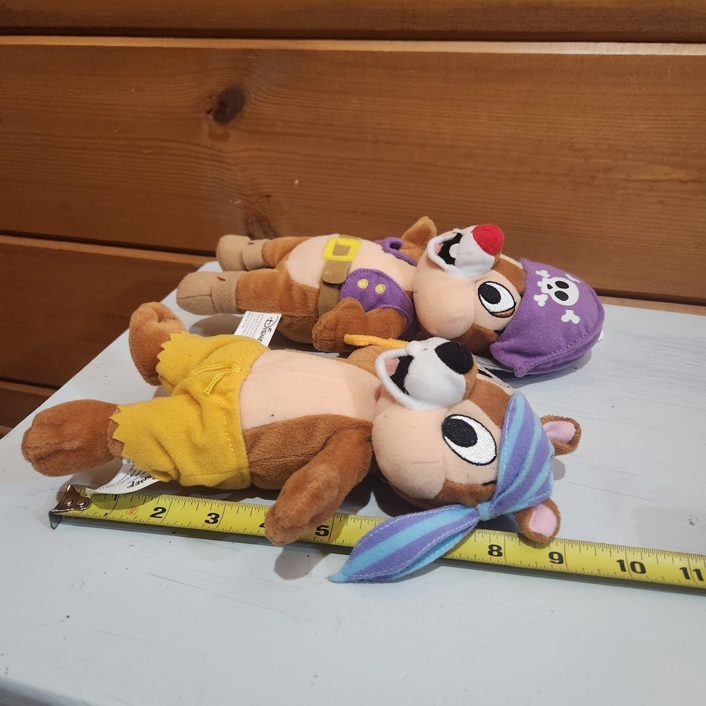 Disney Beanz Chip & Dale Chipmunk Pirate Plush Stuffed Toy Skull Sword Lot Of 2 - Picture 8 of 8